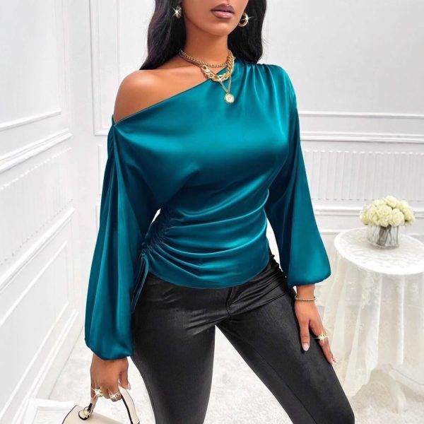 Women’s Satin Asymmetric Long Sleeve Shirt