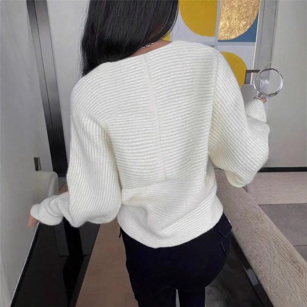 Autumn Winter Off-Shoulder Asymmetric Loose Fit Sweater - Image 2