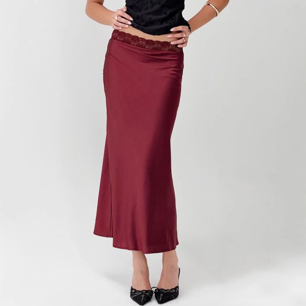 Women’s Lace Waist Satin Skirt