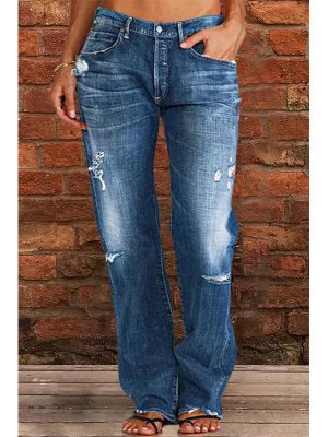 Women’s Mid-Waist Denim Trousers with Classic Straight-Leg Fit