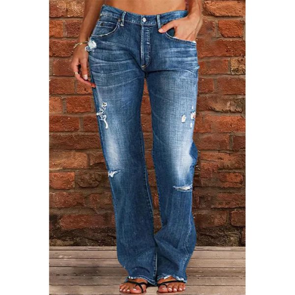 Women’s Mid-Waist Denim Trousers with Classic Straight-Leg Fit