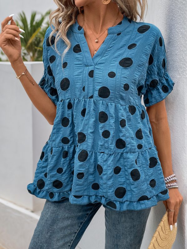 Women’s Summer Polka Dot Peasant Blouse - Image 2