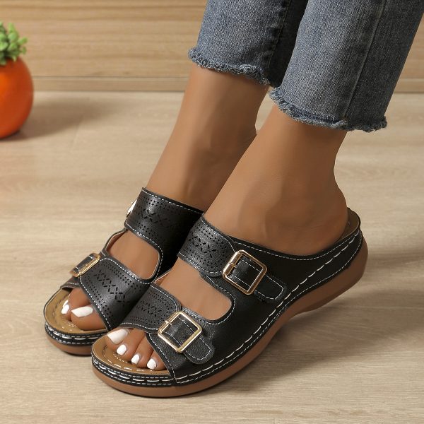 Carved Belt Buckle Platform Slippers - Image 2