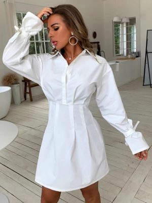 Long-Sleeve Deep V-Neck Shirt Dress for Fall & Winter