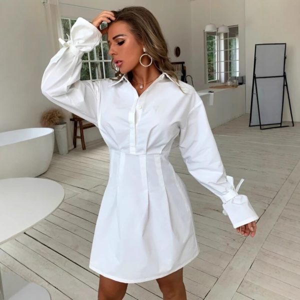 Long-Sleeve Deep V-Neck Shirt Dress for Fall & Winter