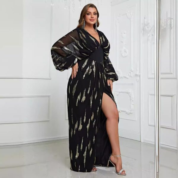 Plus Size Lantern Sleeve Elegant Maxi Evening Dress - Image 5