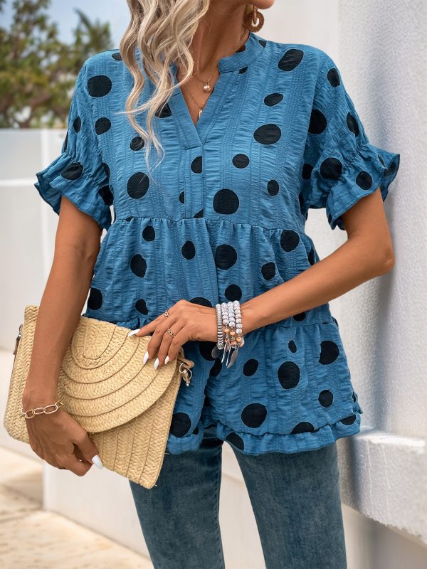 Women’s Summer Polka Dot Peasant Blouse - Image 3