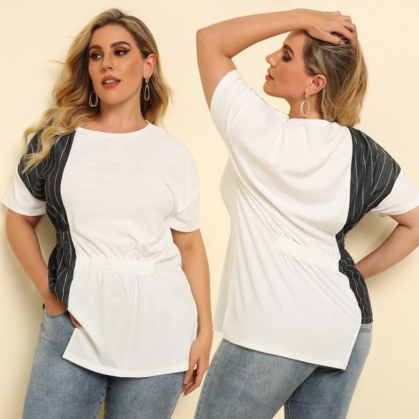 Plus Size Striped Asymmetric Hem Short-Sleeve T-Shirt - Image 4