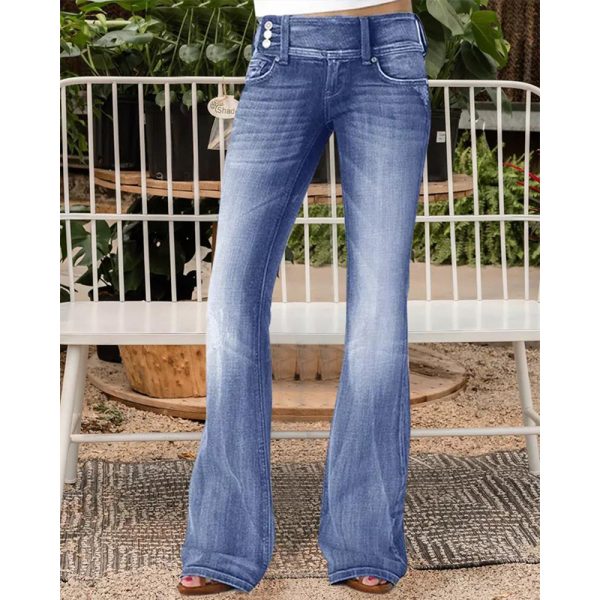 Popular Vintage Mid-Waist Skinny Jeans with Side Button Detailing