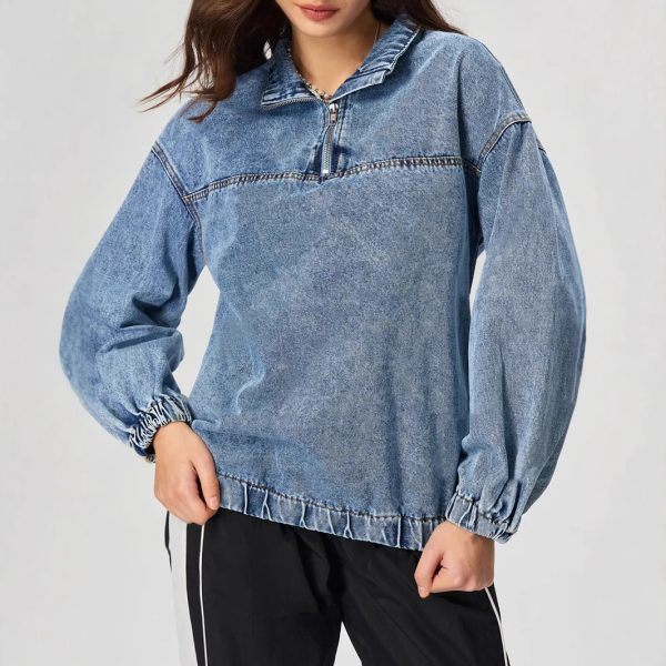 Women’s Loose Pullover Casual Denim Top for Everyday Wear