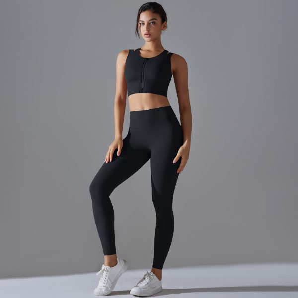 Push-Up Zipper Beauty Back High-Waist Hip Lift Sports Trousers and Fitness Pants Yoga Two-Piece - Image 3