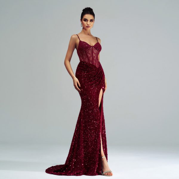 High-End Spaghetti Straps Sleeveless Sequin Cocktail Dress - Image 3