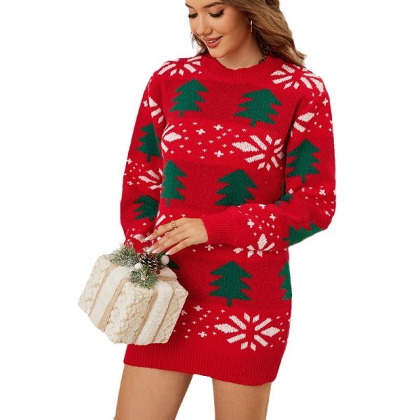 Women’s Christmas Tree Red Knitted Sweater Dress - Image 5