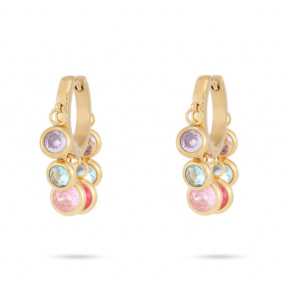 18K Gold Plated Round Diamond Earrings with Colorful Crystals for Women - Image 3