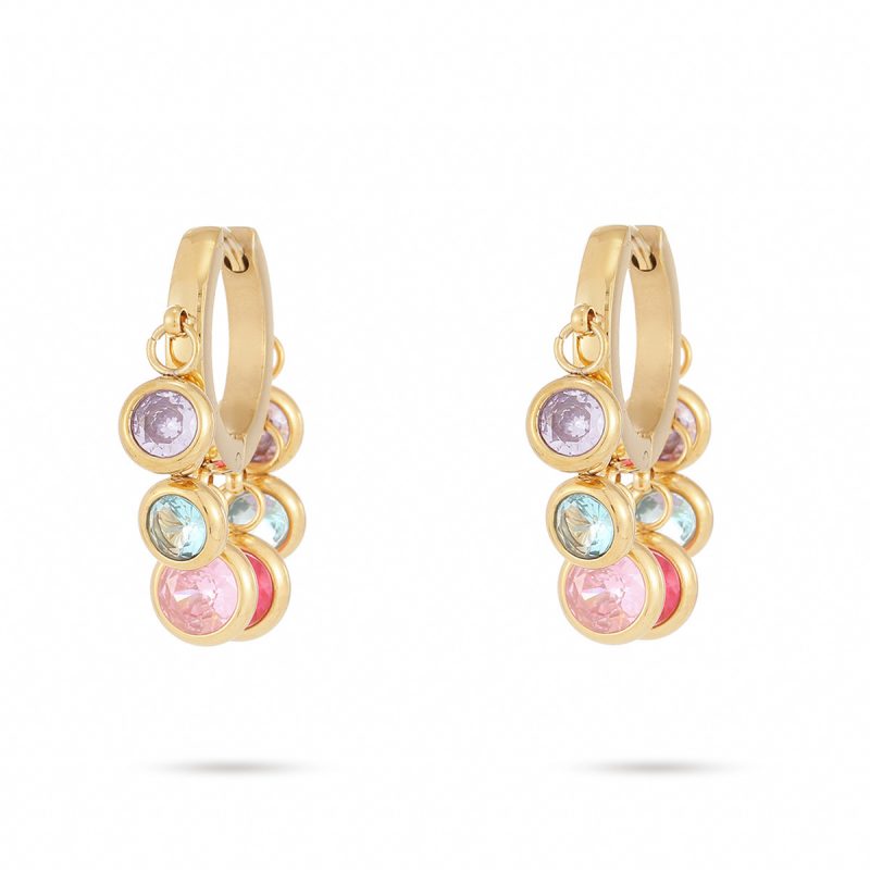 18K Gold Plated Round Diamond Earrings with Colorful Crystals for Women - Image 3