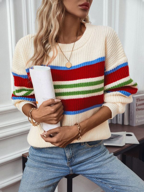 Casual Striped Round Neck Pullover Sweater for Women - Image 2