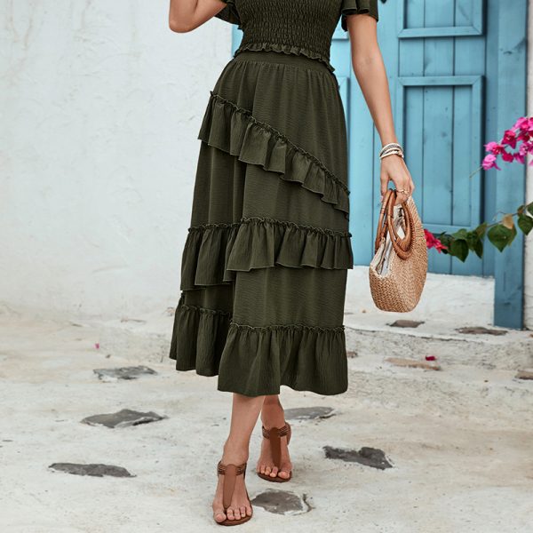 Women’s High-Waist Tiered Mid-Length Pleated Dress - Image 3