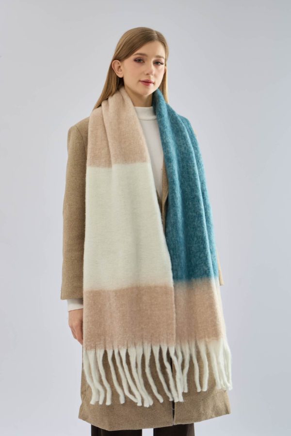 Color-Matching Mohair Tassel Scarf for Women - Image 3