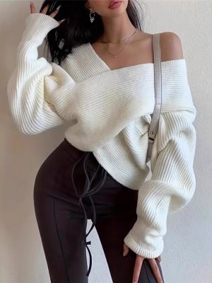 Autumn Winter Off-Shoulder Asymmetric Loose Fit Sweater