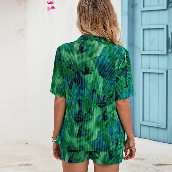 Spring Autumn Printed Shirt & Loose Shorts Two-Piece Suit for Women - Image 4