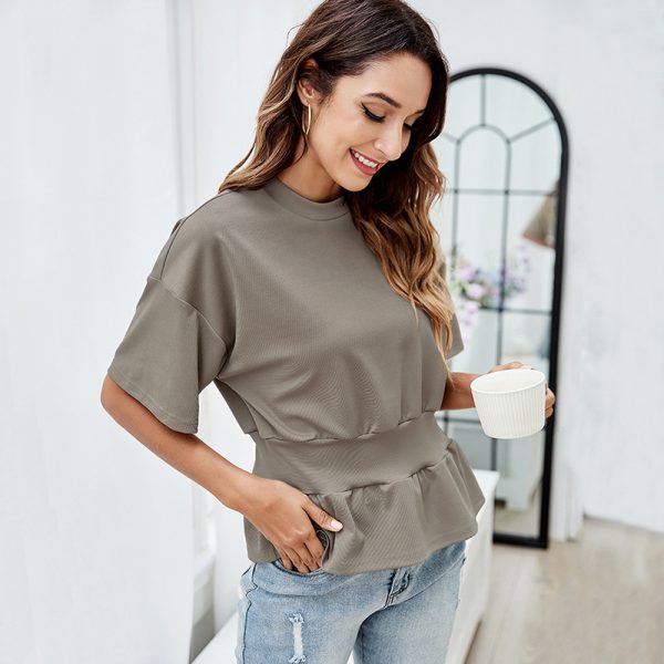 Elegant Summer Round Neck Slim Fit Bottoming Shirt for Women - Image 2