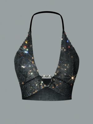 Sexy Fishnet Rhinestone Bandeau Sling Top