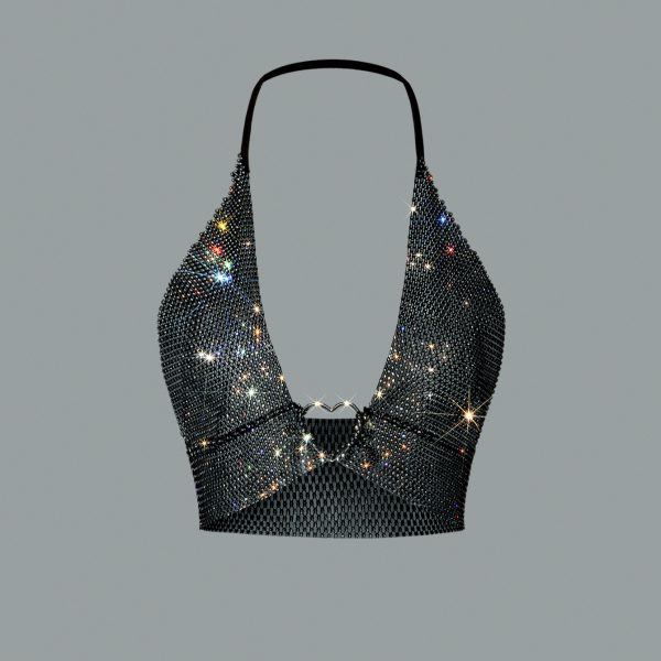 Sexy Fishnet Rhinestone Bandeau Sling Top