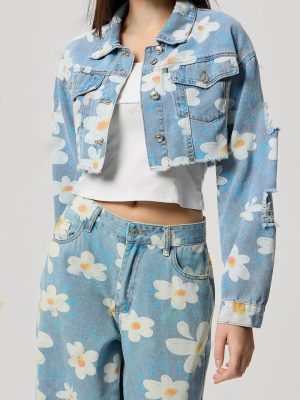 Floral Print All-Match Short Denim Coat for Women