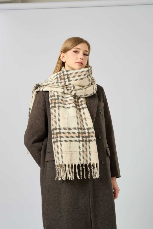 Classic Plaid Tassel Scarf for Women - Warm Blue Autumn Winter Accessory - Image 3