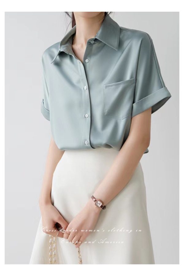 Summer Casual Satin Short Sleeved Shirt - Image 2