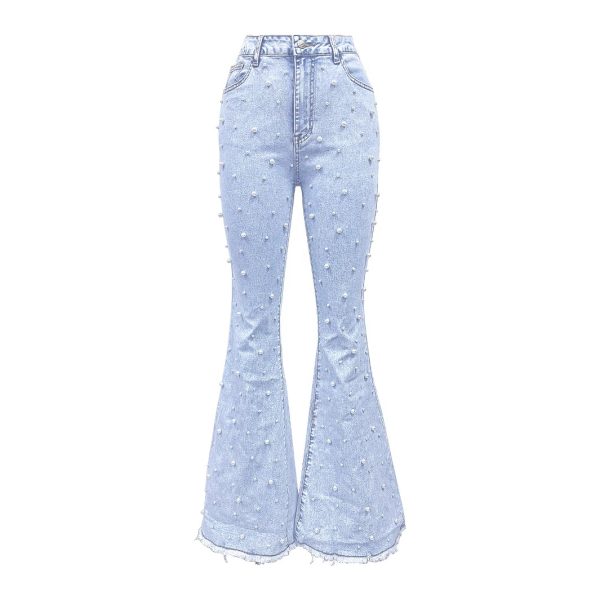 Women’s All Matching Stretch Micro Nail Pearl Jeans - Image 2