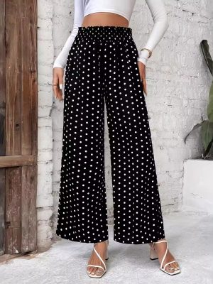 Women’s Polka Dot Print High Waist Wide Leg Pants