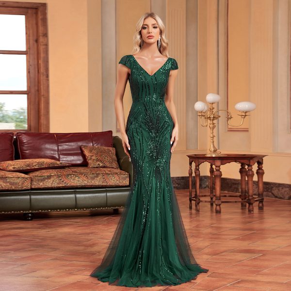 Women’s Green Beaded Fishtail Dress - Image 2