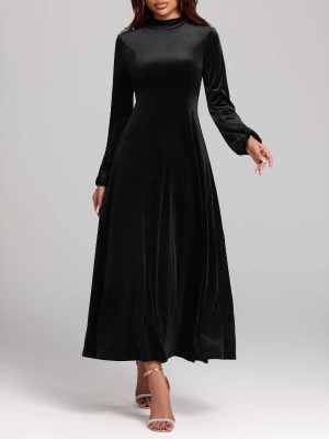 Autumn Winter Women Slimming Long Pleuche Dress