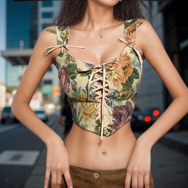 Slim Fit Printed Bandage Vest with Square Collar Top - Image 2