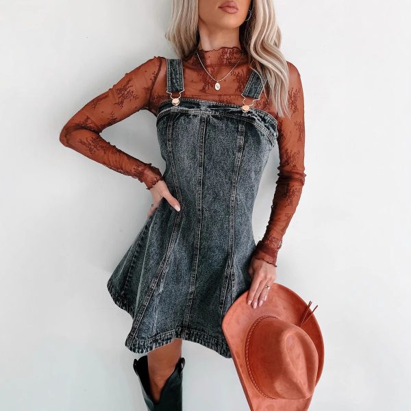 Street Hipster Slimming Denim Camisole Dress for Women