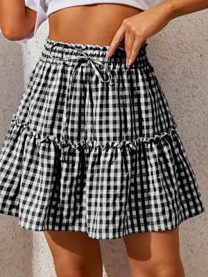 Popular Women’s Pleating Plaid Printed Skirt