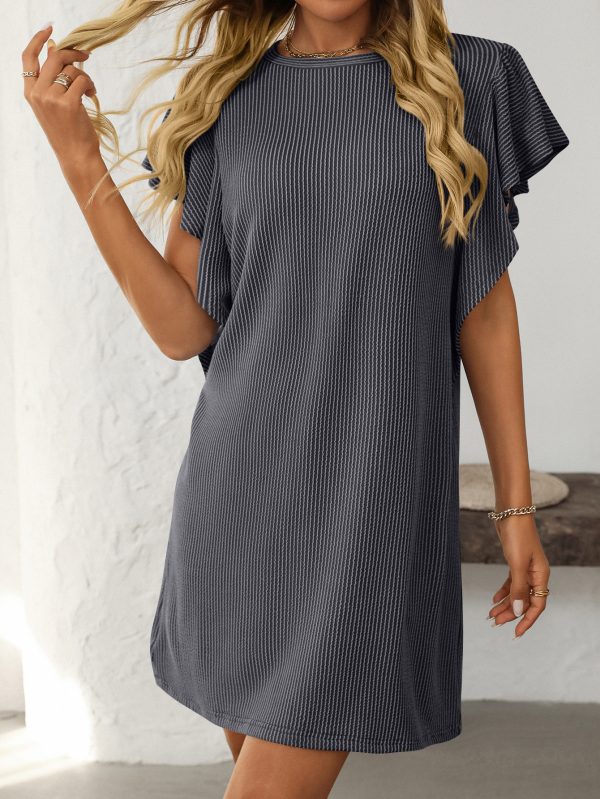 Summer Women’s Contrast Color Twist Stripe Mid-Length Dress with Ruffle Sleeves - Image 5