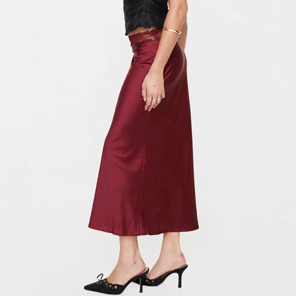 Women’s Lace Waist Satin Skirt - Image 2