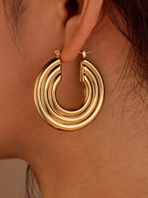 Texture Stainless Steel Earrings Retro High-Grade Hollow Out Cutout 18K Gold Titanium Steel Earrings Ornament