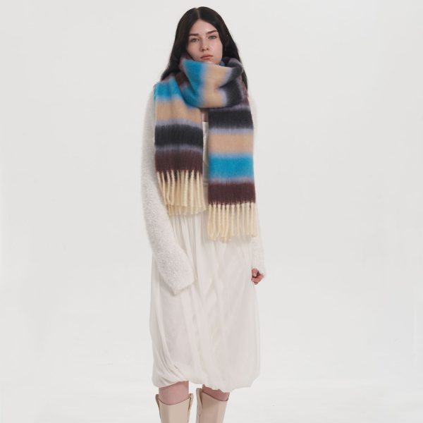 Soft Striped Mohair Cashmere-Like Plaid Scarf for Women - Image 5