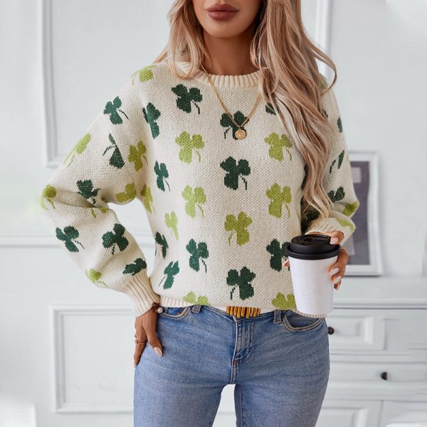 Women’s Clover Jacquard Pullover Sweater - Image 4