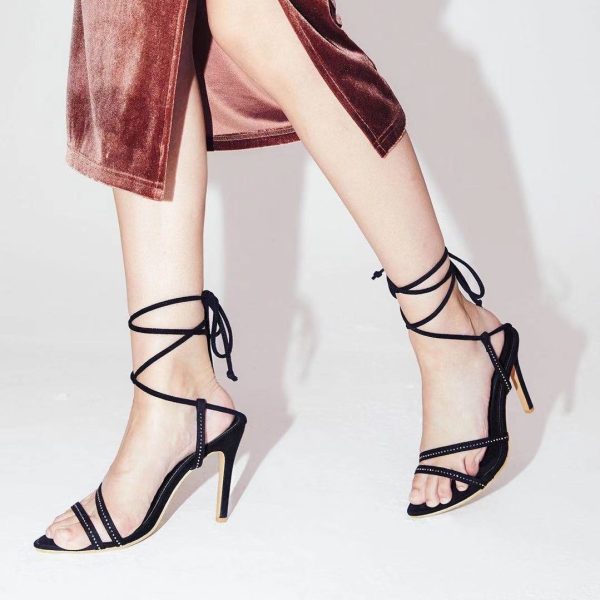 Lace-Up Diamond Stiletto Heel Sandals for Women