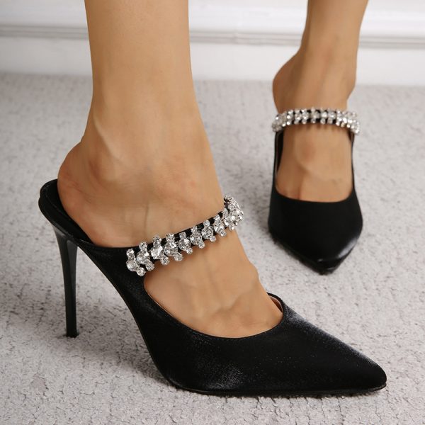 French Rhinestone Pointed Toe Mary Jane Heels for Women - Image 3