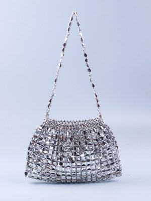 Handmade Silver & Gold Beaded Dumpling Shoulder Bag