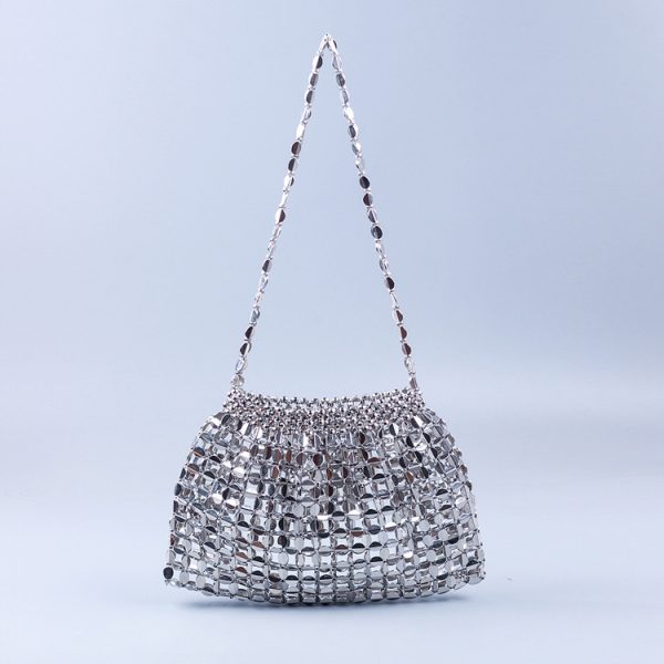 Handmade Silver & Gold Beaded Dumpling Shoulder Bag