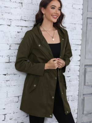 Spring Autumn Women’s Anorak Coat – Mid-Length Waist-Defining Jacket