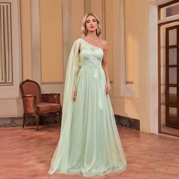 Applique Chiffon Fishtail Maxi Dress - Bridesmaid Gown