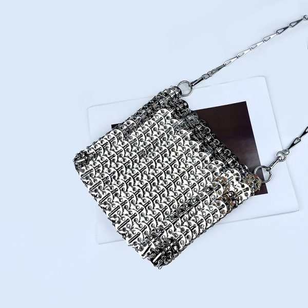 Large Silver Metal Sheet Chain Shoulder Crossbody Bag for Women