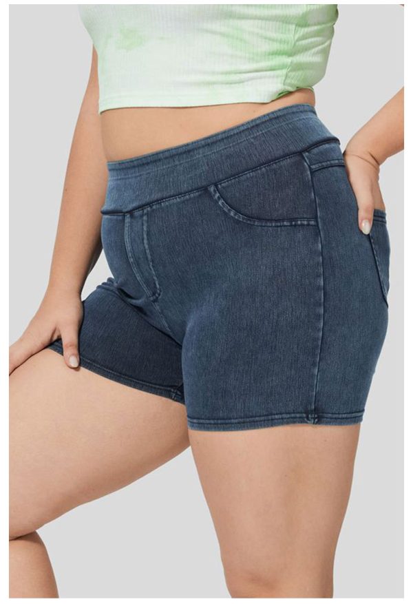 Plus Size Denim Yoga Shorts for Women - Image 3